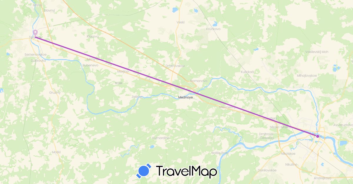 TravelMap itinerary: driving, train in Russia (Europe)